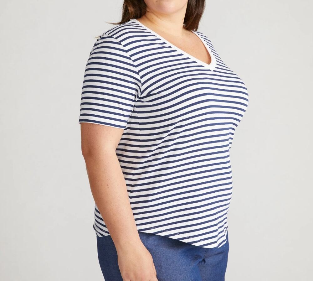 NWT Universal Standard Navy White Striped Rex V-Neck Tee (L/22-24)